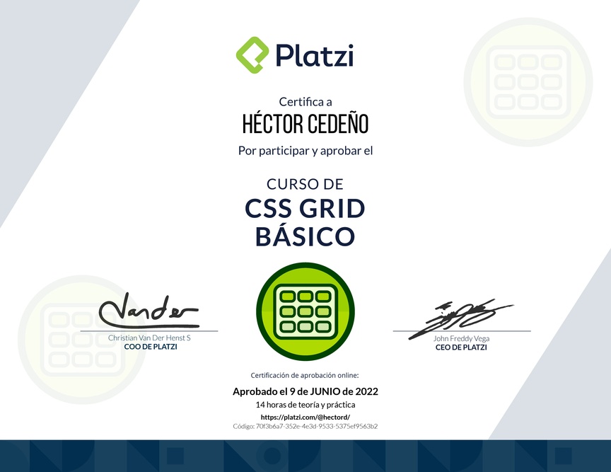 Diploma del Curso de CSS Grid Básico