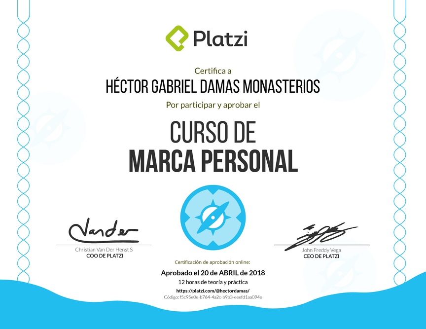 Diploma del Curso Gratis de Marca Personal 2018