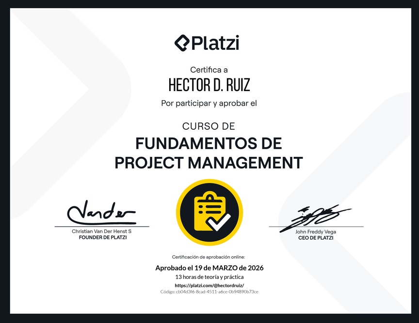 Diploma del Curso de Fundamentos de Project Management
