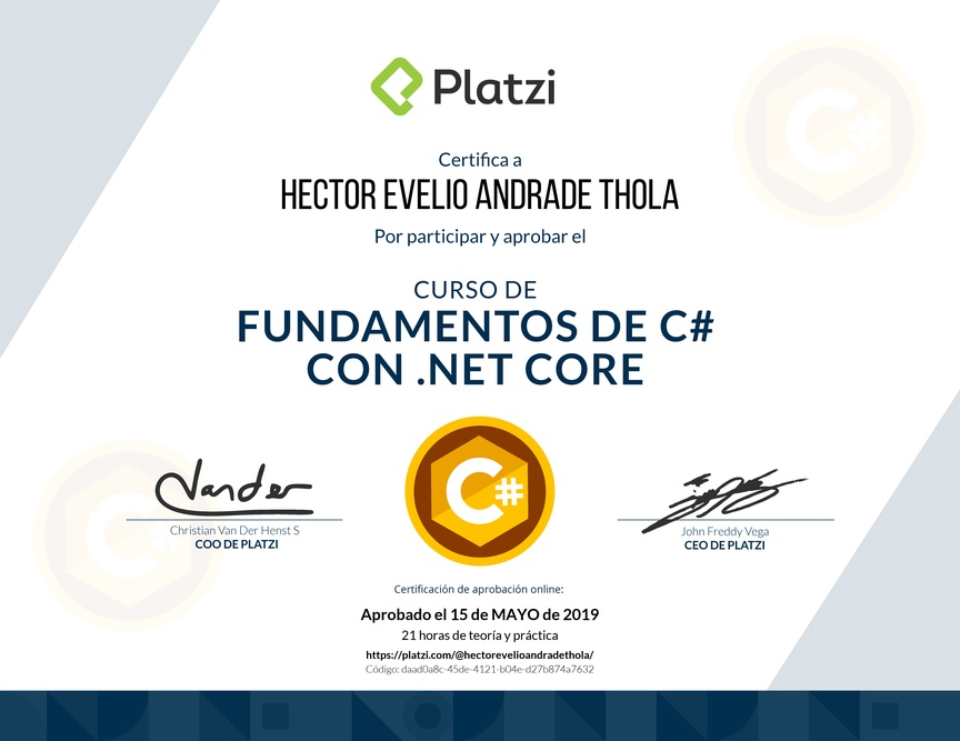 Diploma de Fundamentos de C# con NET Core 2.1