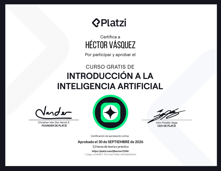 Diploma del Curso Gratis de Introducción a la Inteligencia Artificial