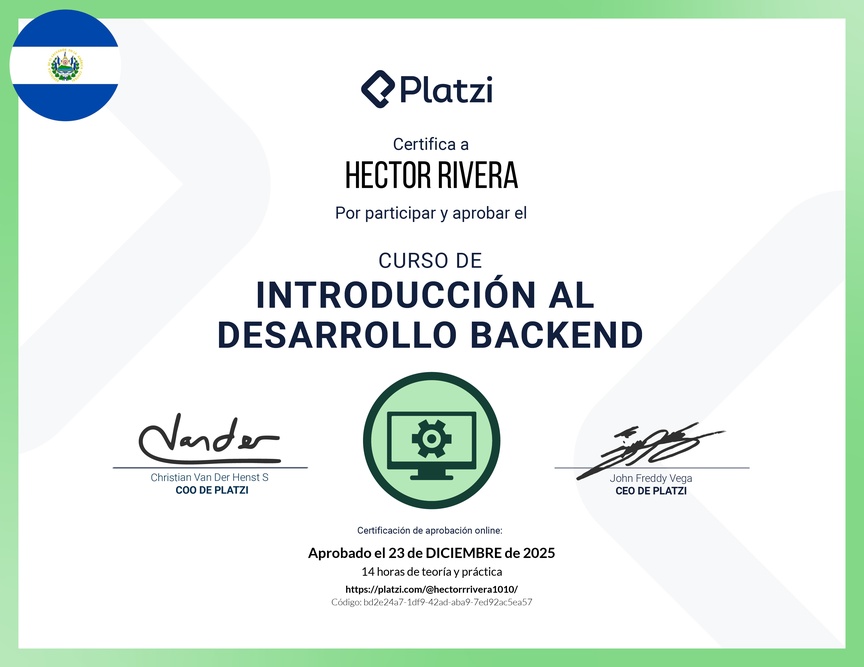 Diploma del Curso de Introducción al Desarrollo Backend