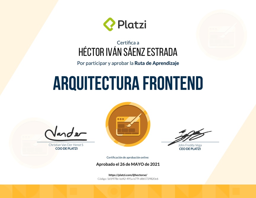 Diploma de la Ruta de Aprendizaje de Arquitectura Frontend