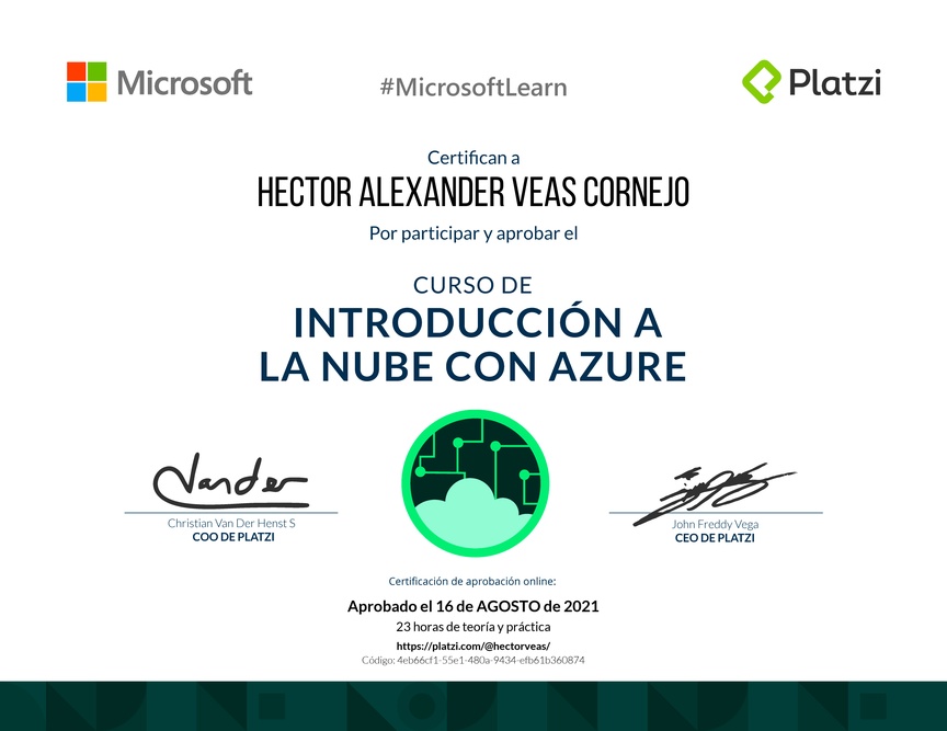 Diploma del Curso de Introducción a la Nube con Azure