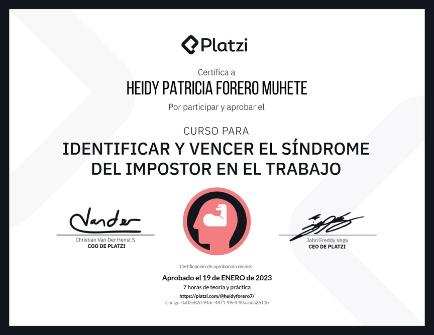 Diploma del Curso para Identificar y Vencer el Síndrome del Impostor