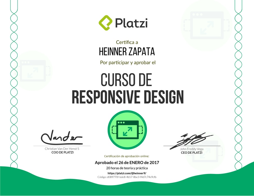 Diploma del Curso de Responsive Design 2016