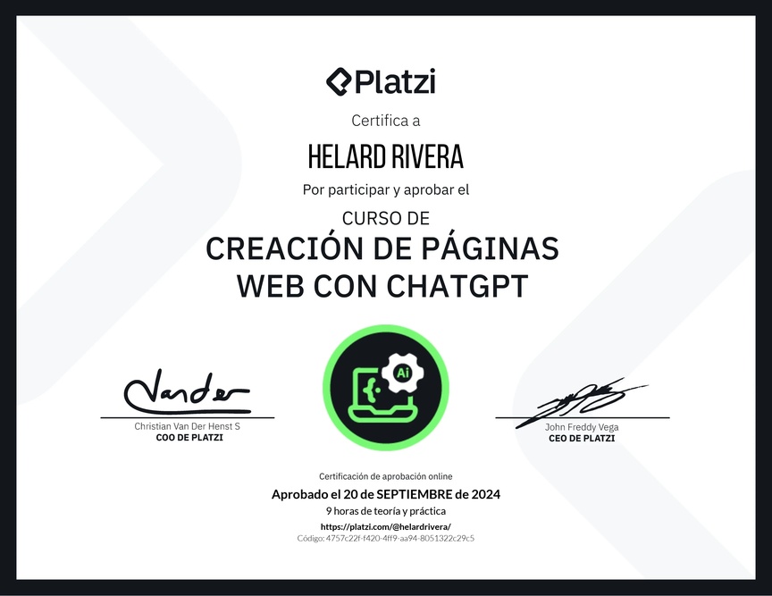 Diploma del Curso de Creación de Páginas Web con ChatGPT
