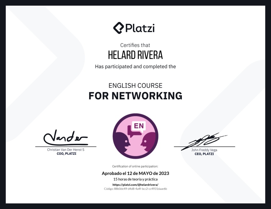 Diploma del Curso de Inglés para Networking (2021)