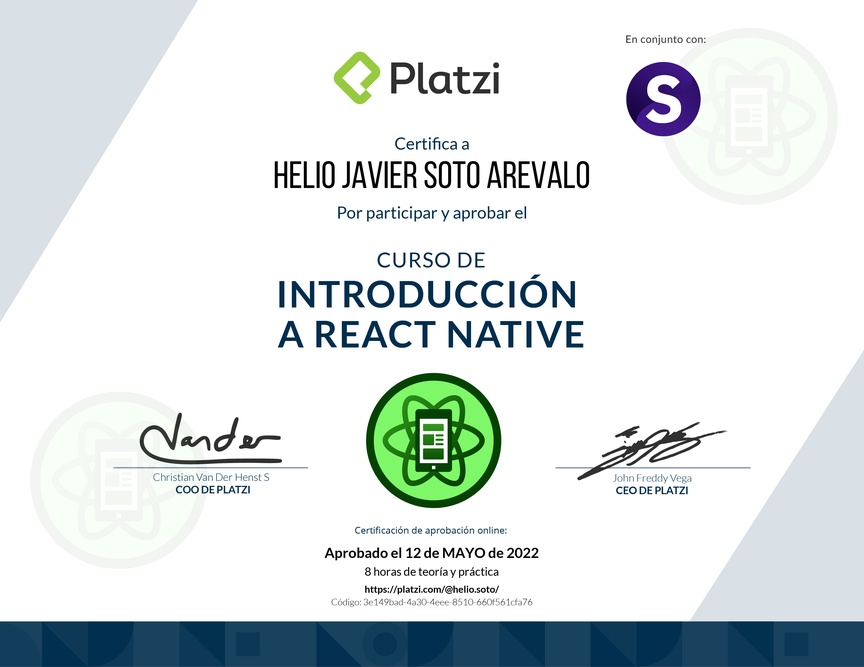 Diploma del Curso de Introducción a React Native