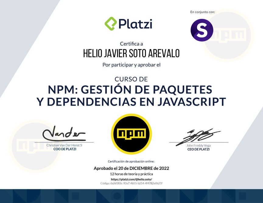 Diploma del Curso de NPM: Gestión de Paquetes y Dependencias en JavaScript