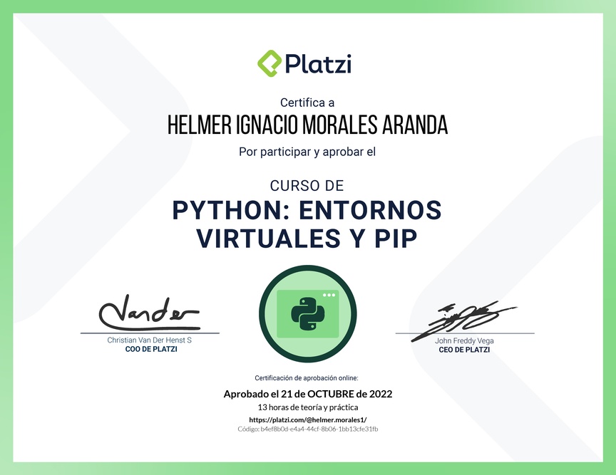 Diploma del Curso de Python: PIP y Entornos Virtuales