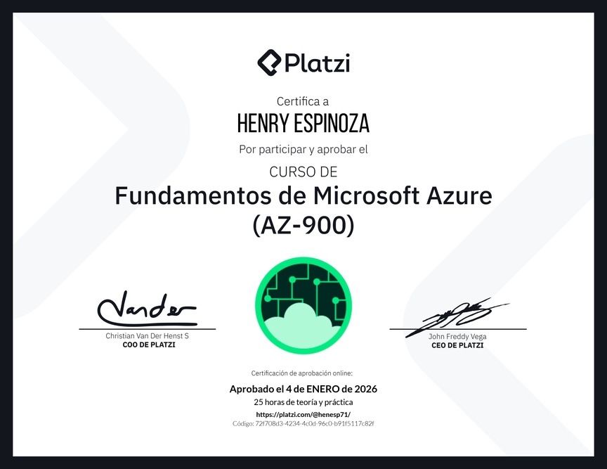 Diploma del Curso de Fundamentos de Microsoft Azure (AZ-900)