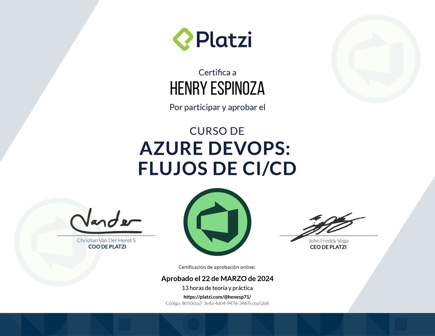 Diploma del Curso de Azure DevOps: Flujos de CI/CD