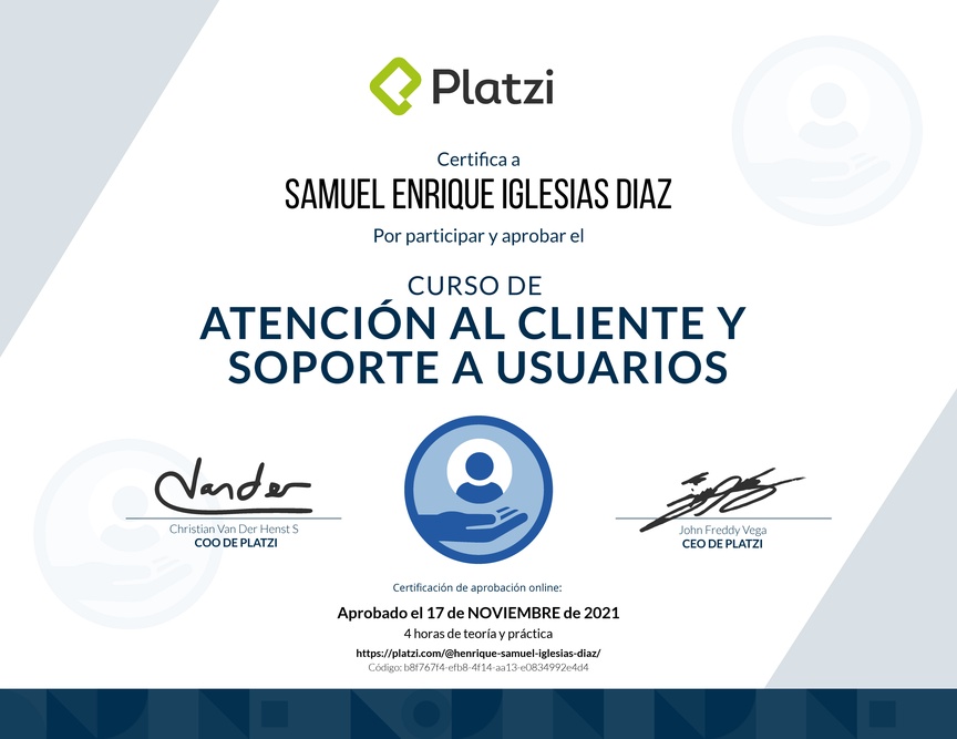 Diploma del Curso de Servicio al Cliente y Soporte a Usuarios