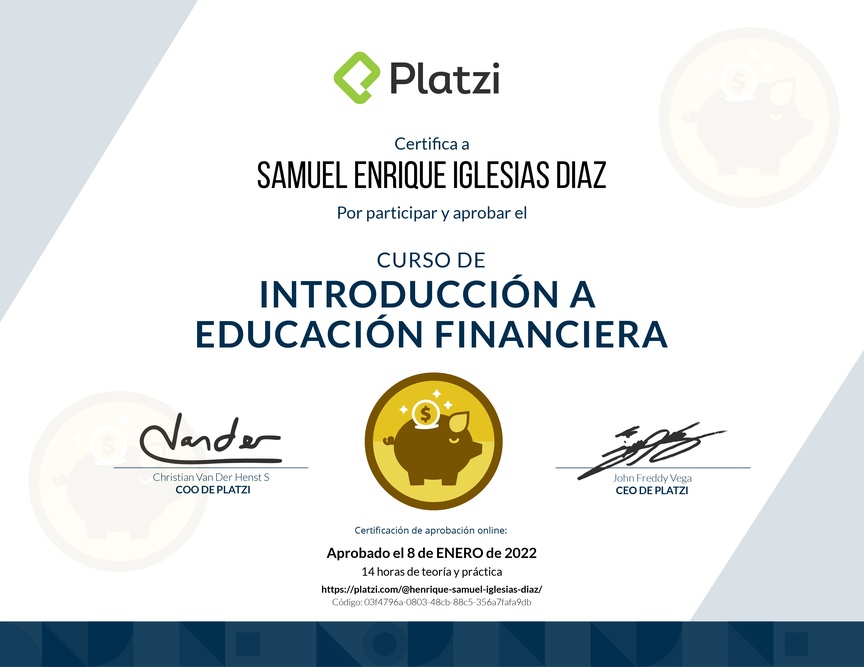 Diploma del Curso de Introducción a Educación Financiera