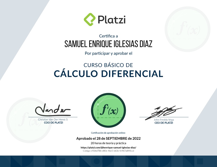 Diploma del Curso Básico de Cálculo Diferencial