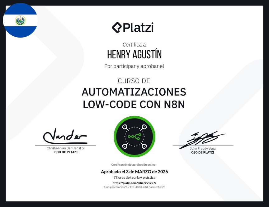 Diploma del Curso de Automatizaciones con n8n