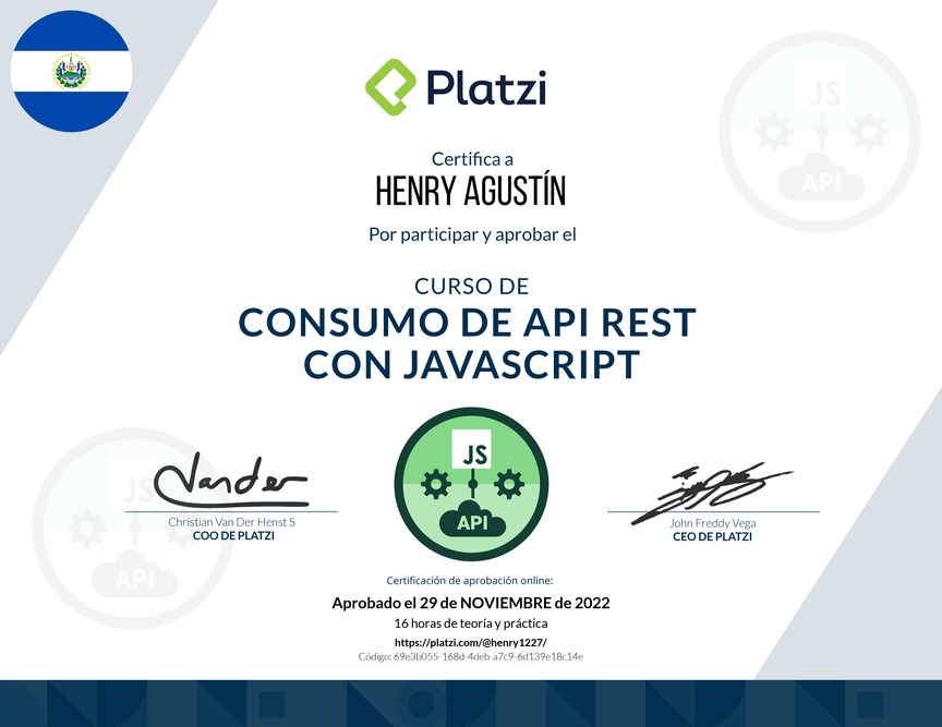 Diploma del Curso de API REST con Javascript: Fundamentos