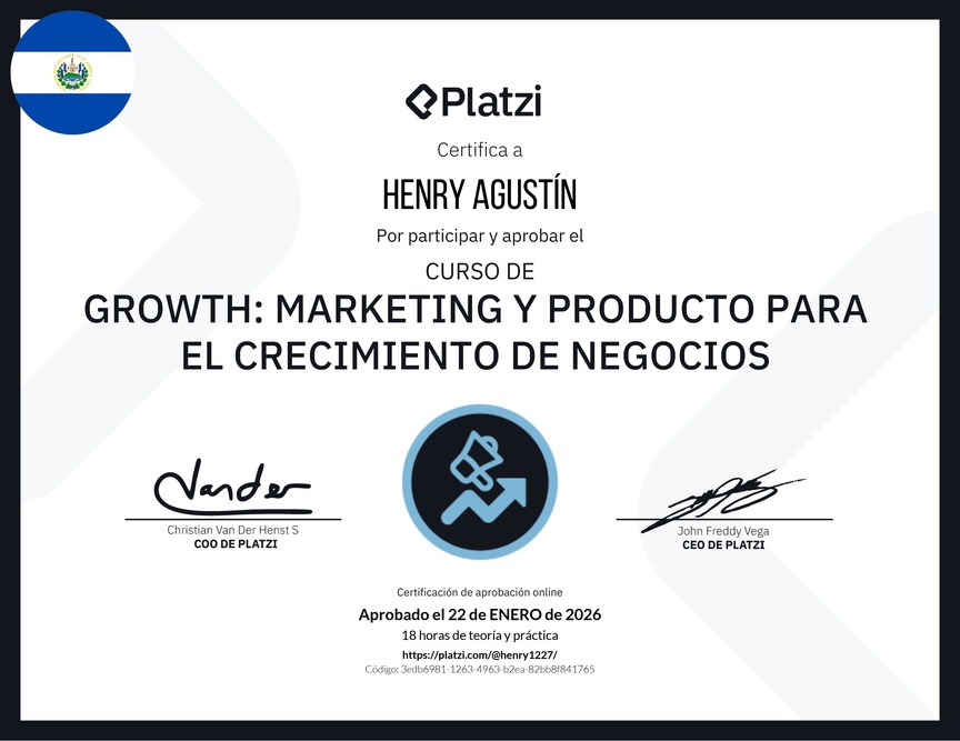 Diploma del Curso de Growth: Marketing y Producto para el Crecimiento de Negocios