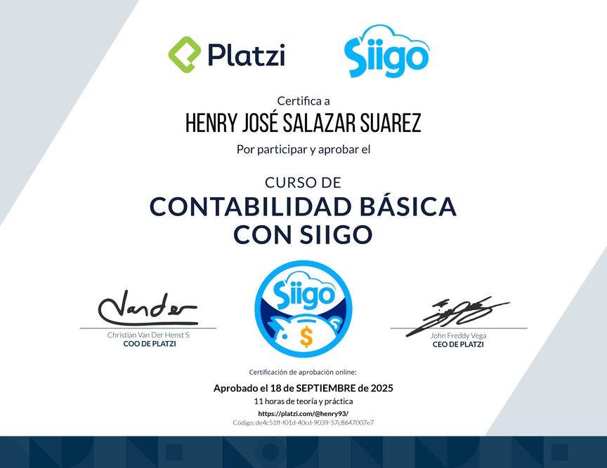 Diploma del Curso de Contabilidad Básica con Siigo