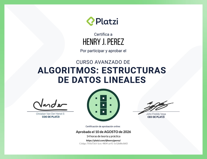 Diploma del Curso de  Algoritmos Avanzados: Estructuras de Datos Lineales