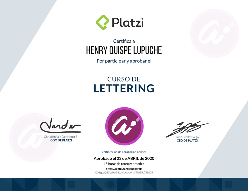 Diploma del Curso de Lettering Creativo