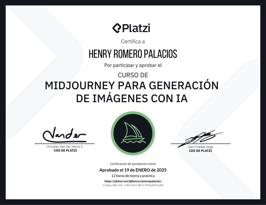 Diploma del Curso de Midjourney para Generación de Imágenes con AI