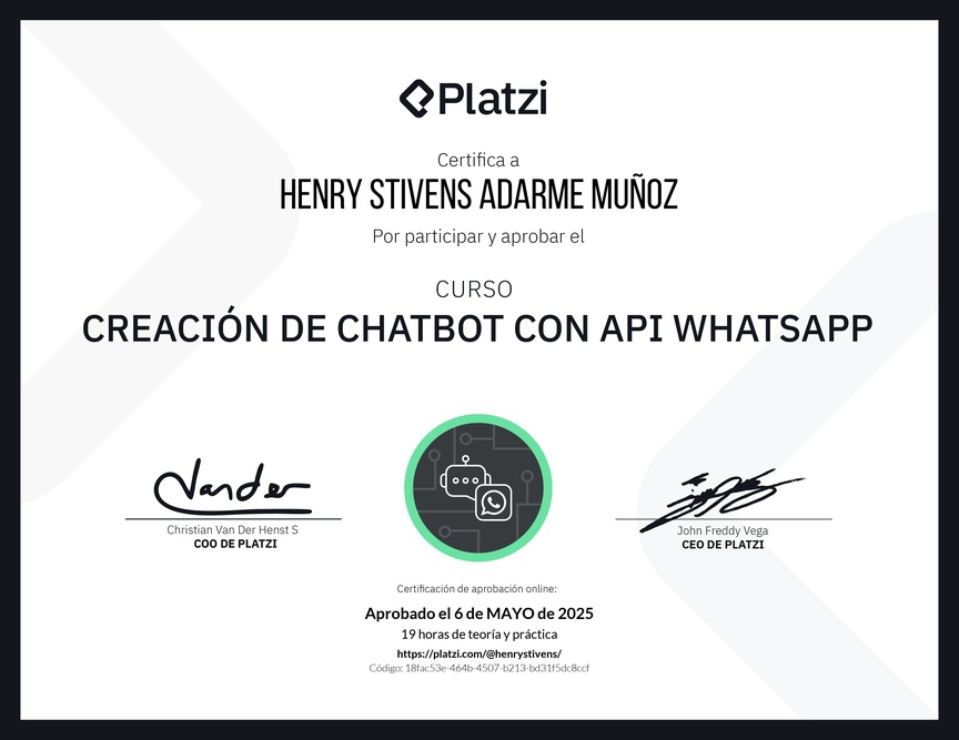 Diploma del Curso de ChatBot con WhatsApp API