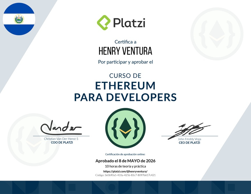 Diploma del Curso de Ethereum para Developers