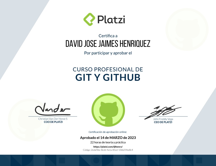 Diploma del Curso Profesional de Git y GitHub