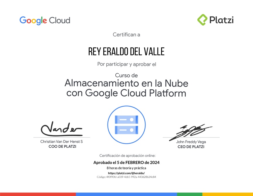 Diploma del Curso de Almacenamiento en la Nube con Google Cloud Platform