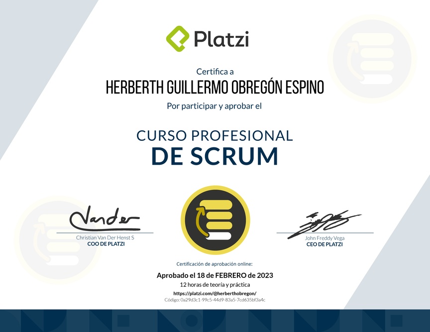 Diploma del Curso Profesional de Scrum