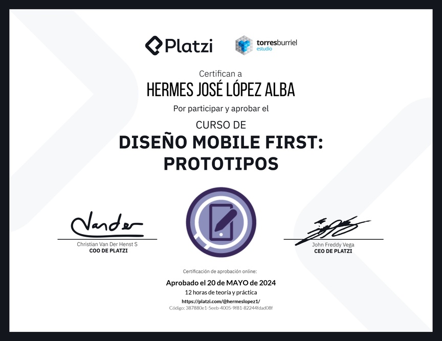 Diploma del Curso de Diseño Mobile First: Prototipos