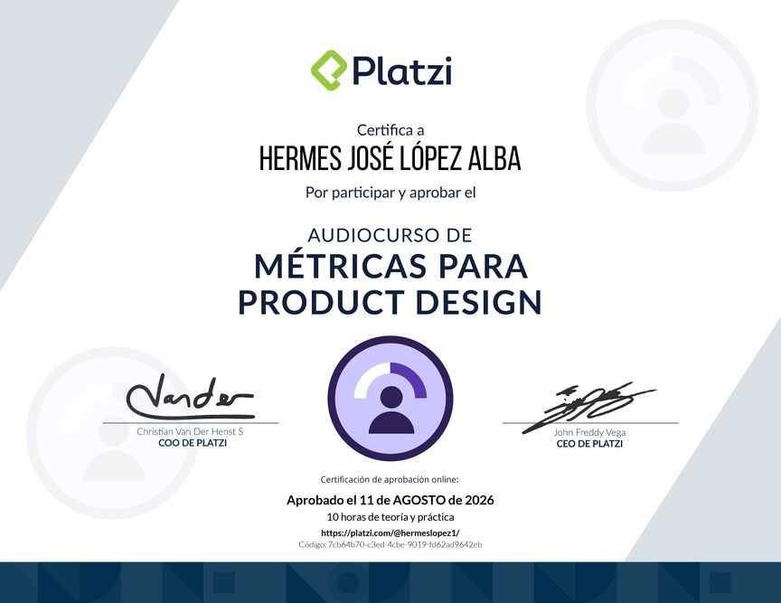 Diploma de Audiocurso de Métricas en Product Design