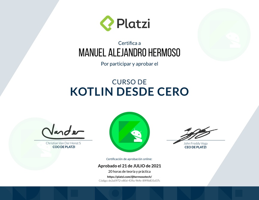Diploma del Curso de Kotlin desde Cero
