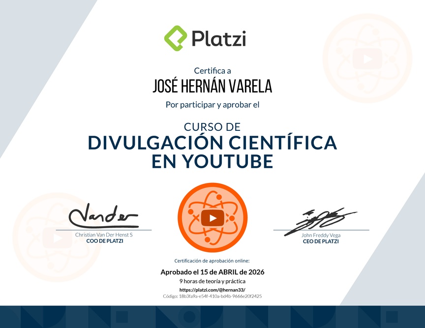 Diploma del Curso de Divulgación Educativa en YouTube