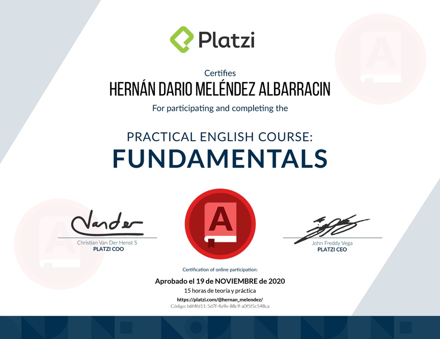 Diploma del Curso de Inglés Práctico: Fundamentos 2019