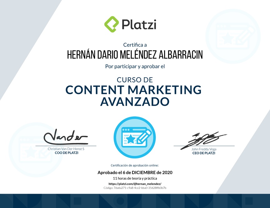 Diploma del Curso de Desarrollo de Estrategias de Content Marketing