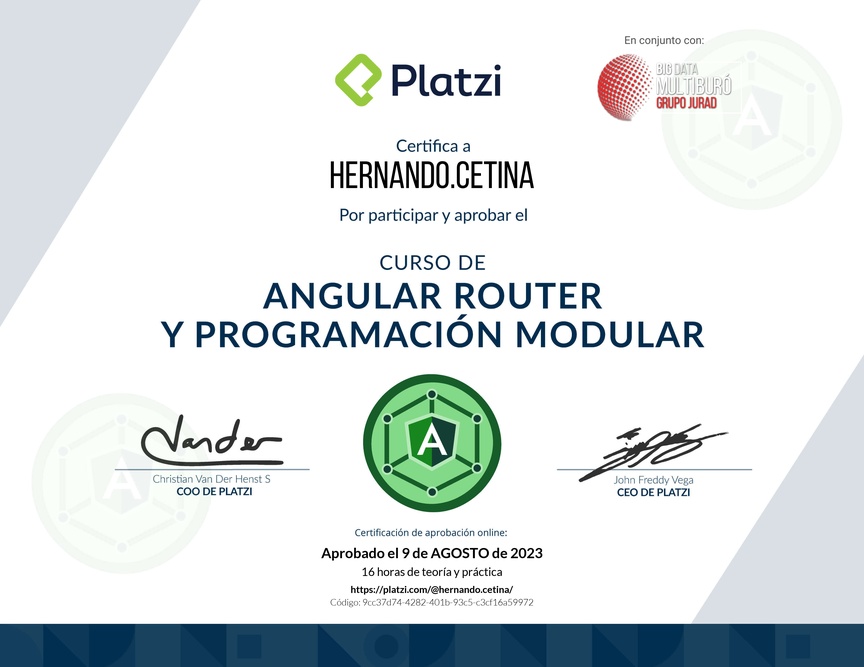 Diploma del Curso de Angular Router: Lazy Loading y Programación Modular