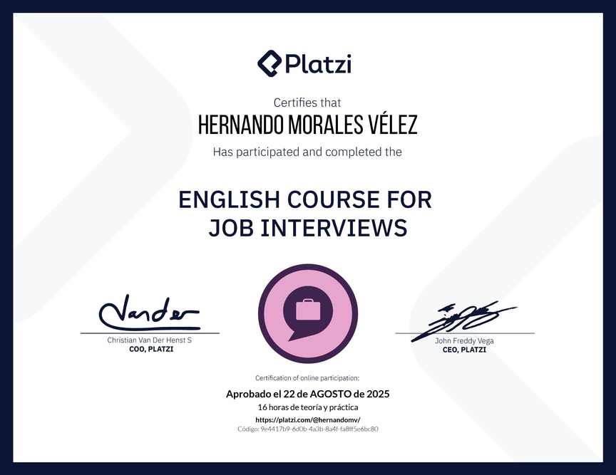 Diploma del Curso de Inglés para Entrevistas de Trabajo