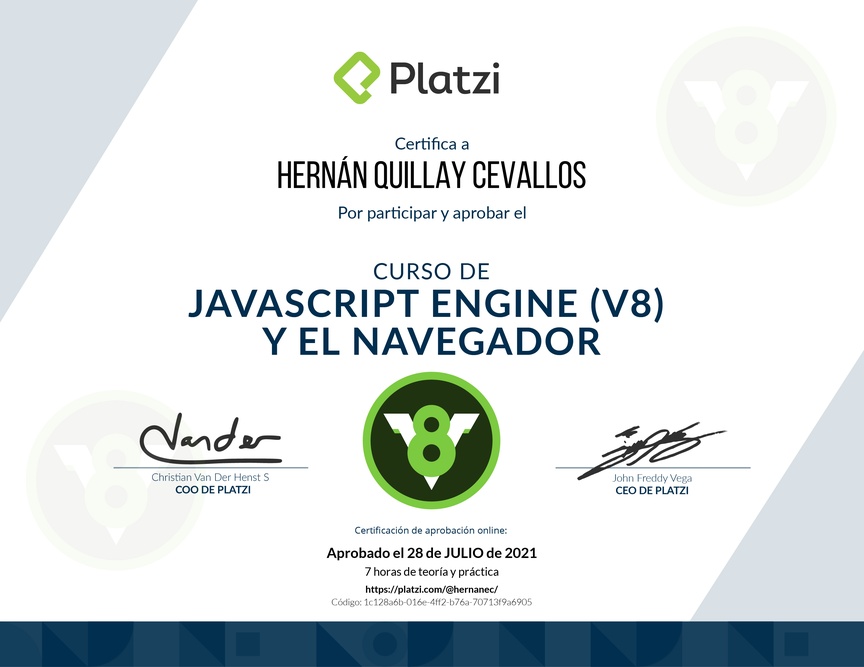 Diploma del Curso de JavaScript Engine (V8) y el Navegador