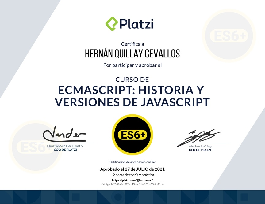 Diploma del Curso de ECMAScript 6+
