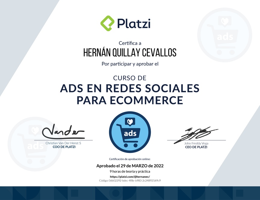 Diploma del Curso de Publicidad en Redes Sociales para E-commerce