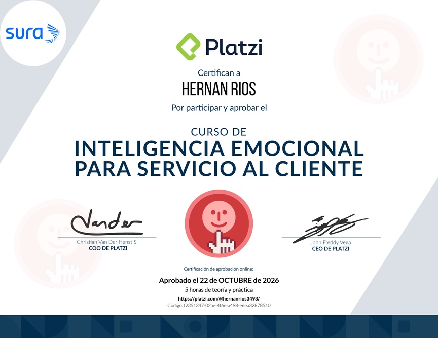Diploma del Curso de Inteligencia Emocional para Servicio al Cliente