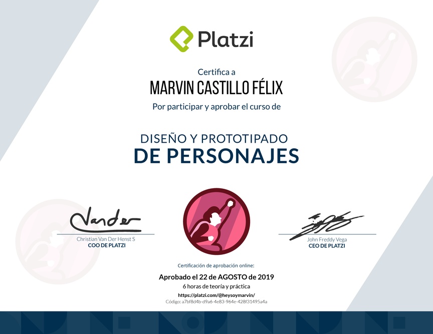 Diploma del Curso de Diseño y Prototipado de Personajes