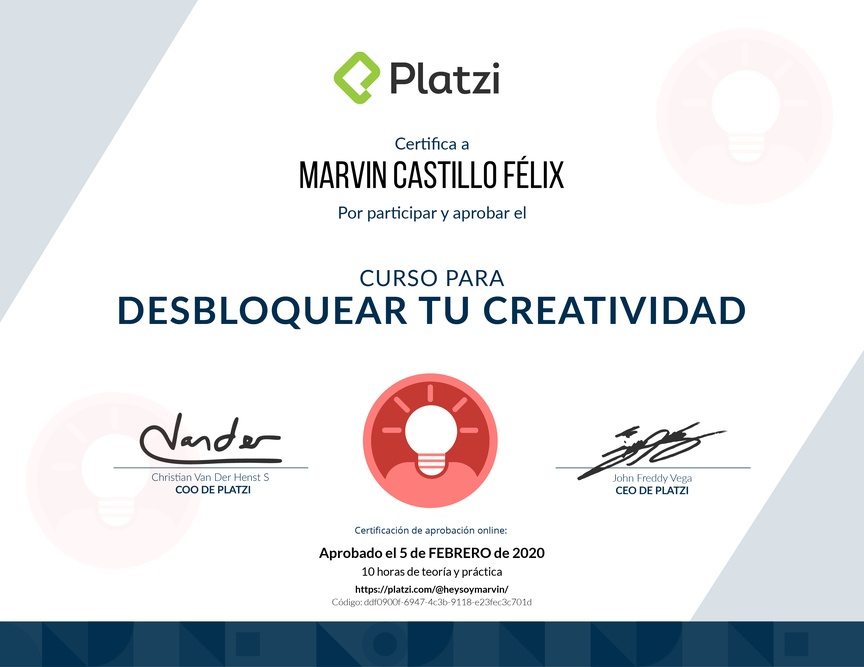 Diploma de Audiocurso de Desarrollo de Creatividad para tu Vida Profesional