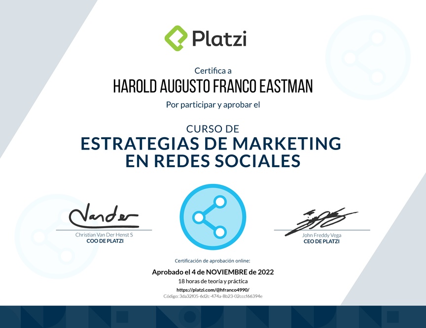 Diploma del Curso de Estrategias de Marketing en Redes Sociales