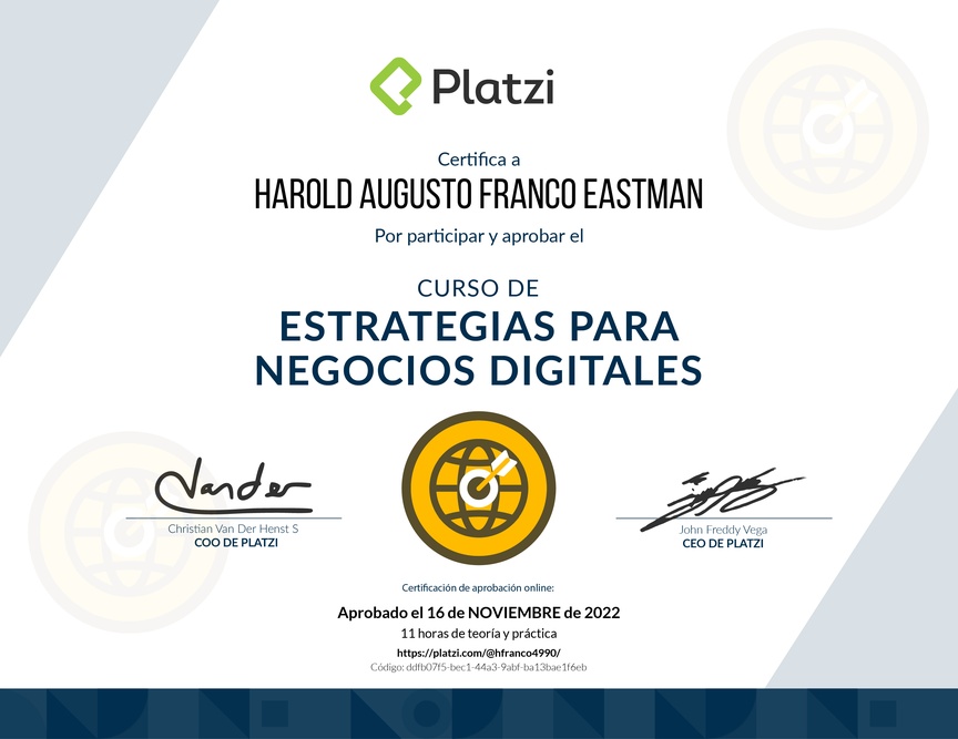 Diploma del Curso de Estrategias para Negocios Digitales
