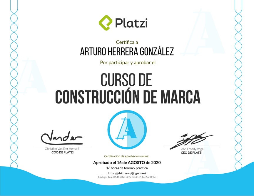 Diploma del Curso de Construcción de Marca 2016