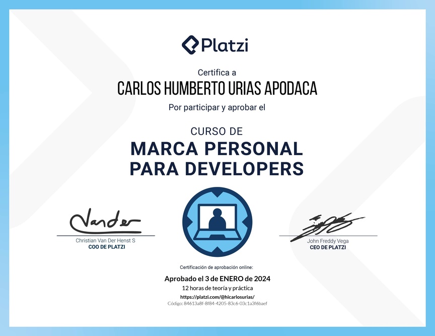 Diploma del Curso de Marca Personal para Developers